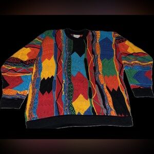 Vintage COOGI Australia Multicolor 3D Textured Multi Design Knit Sweater Large
